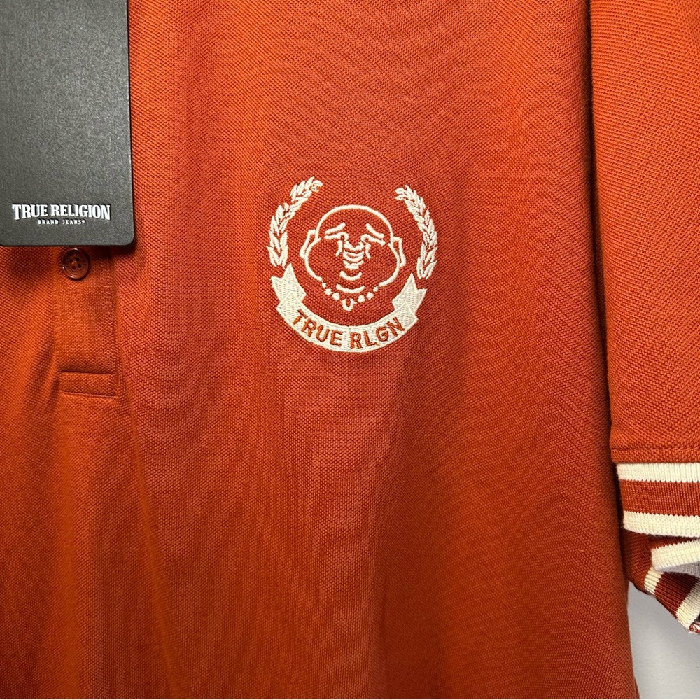 True Religion Men’s Orange Buddha Face Logo Polo Sz 2XL NWT - Picture 3 of 6